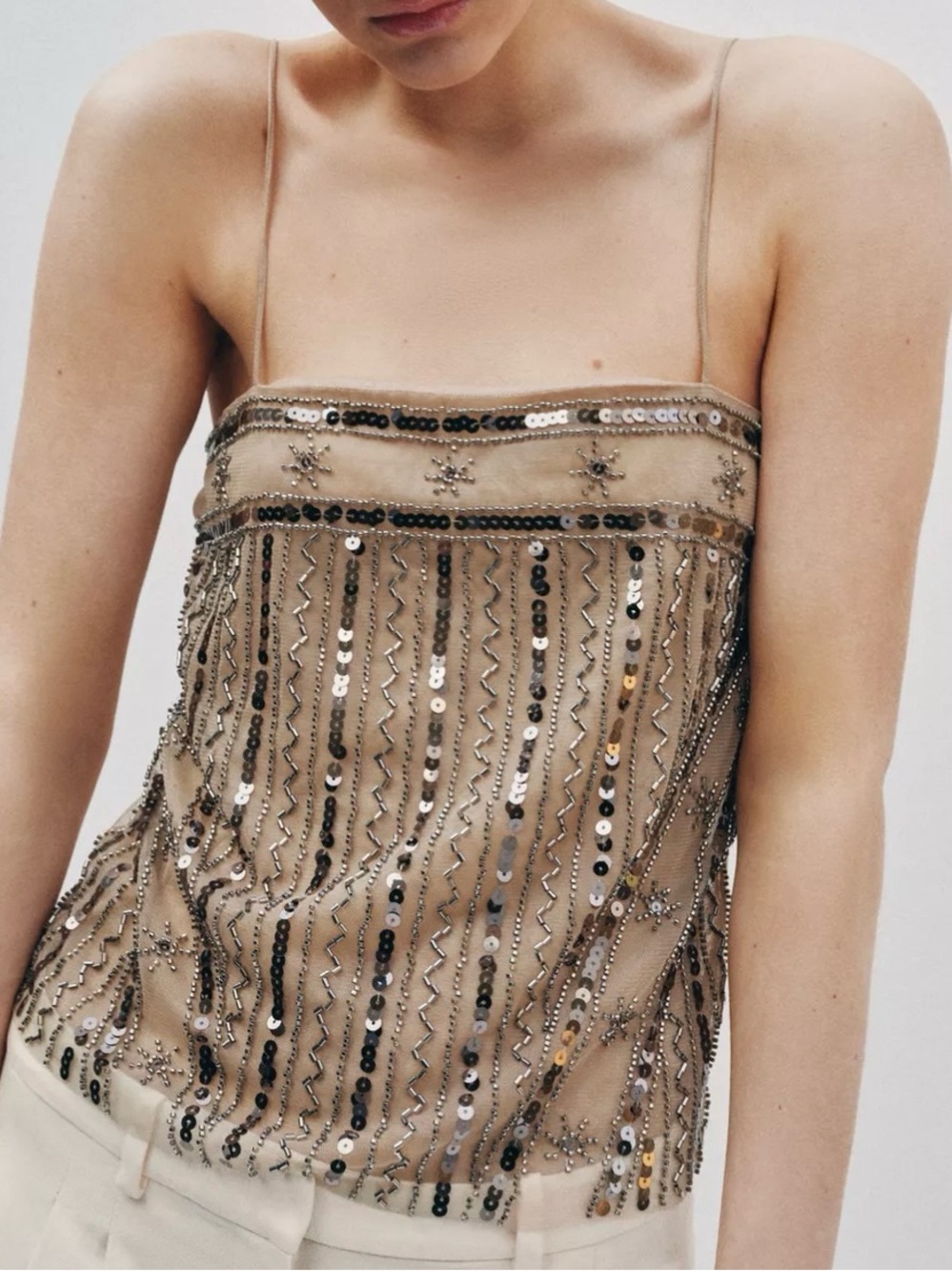 NWT ZARA BEADED SEQUIN TULLE TOP